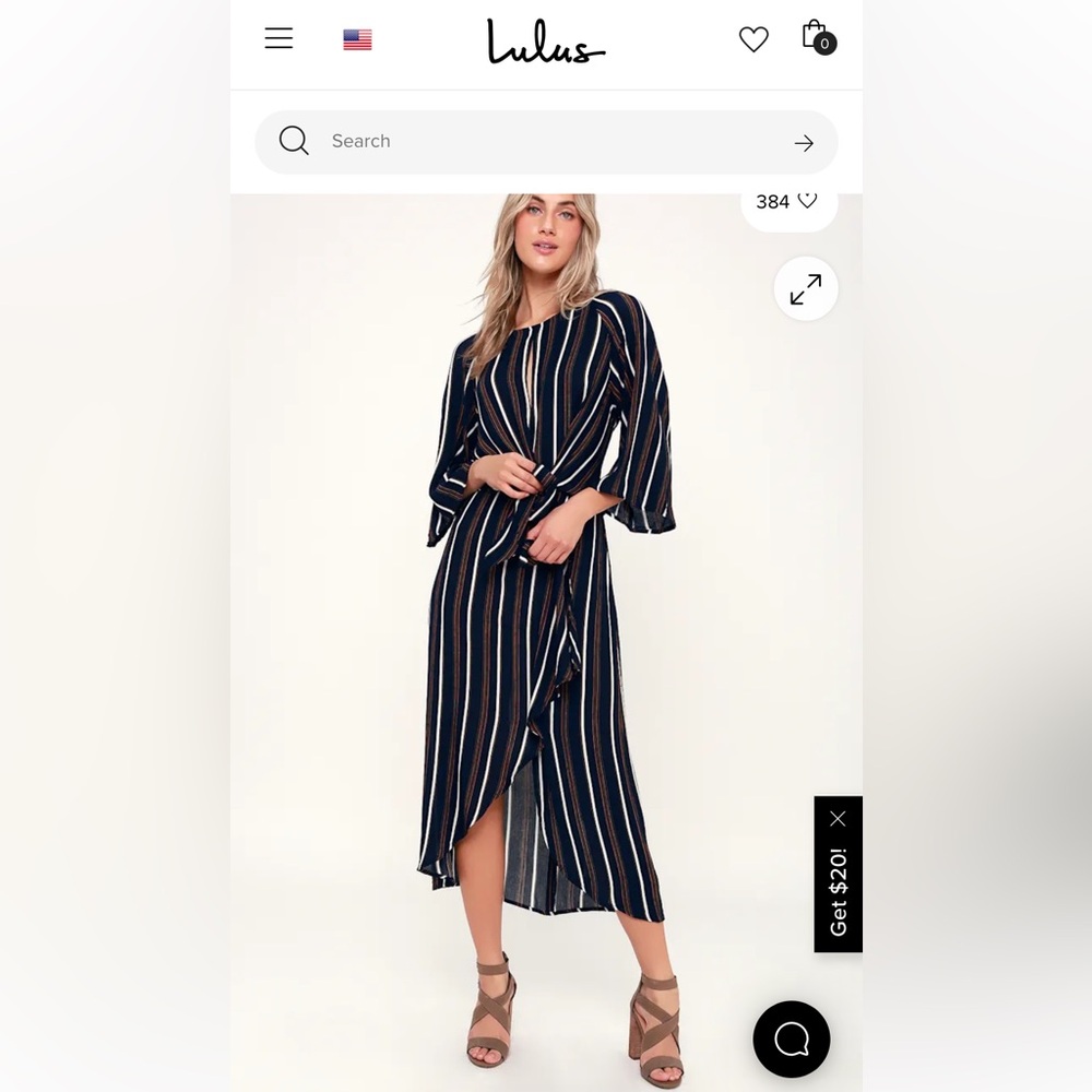 Lulu’s Brightside Navy Blue Multi Striped Tie-Front Midi Dress